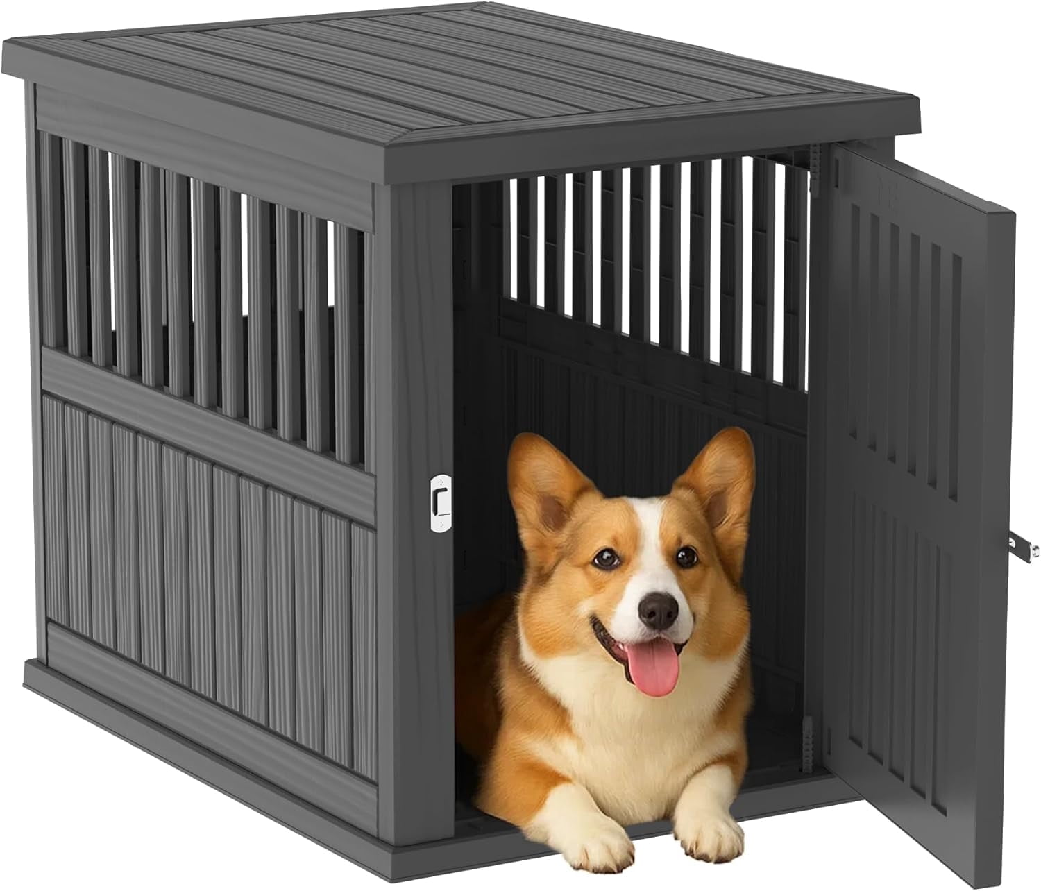 2-in-1 Dog Crate & Storage Crate, Dog House Resin Dog Kennel Furniture Weatherproof for Indoor Living Spaces & Outdoor Patios