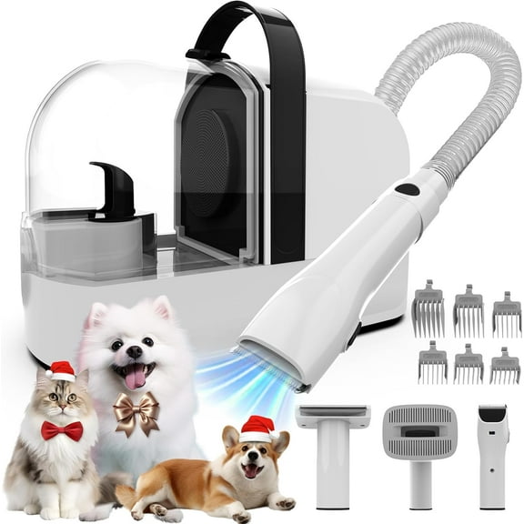 2-in-1 Dog Grooming Vacuum & Clipper Kit, 12,000Pa Low Noise Pet Hair Vacuum for Home Use, All-in-One Grooming Tool
