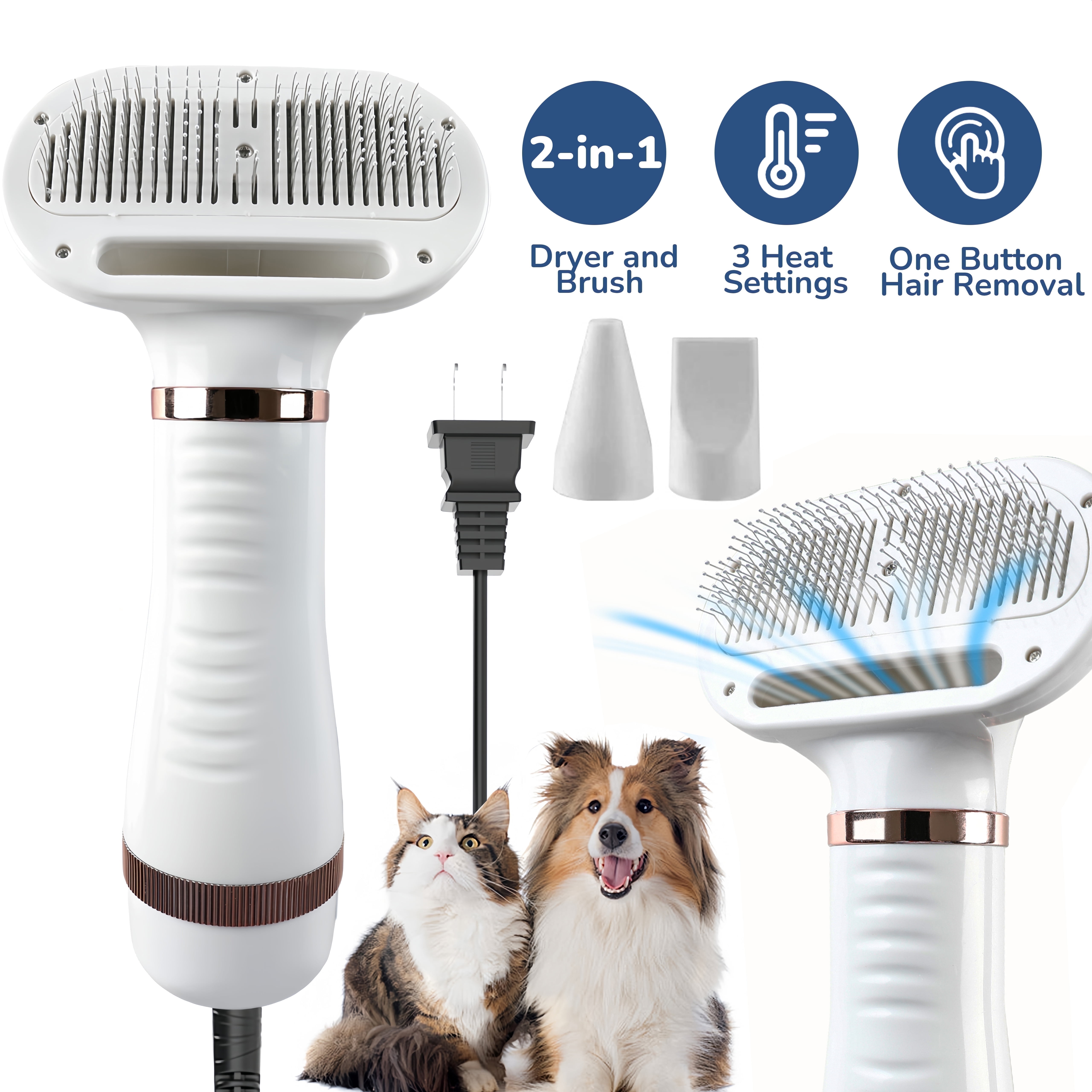 Fido Fave Dog Blow Dryer, 2-in-1 Pet Hair Dryer with Self-Cleaning Slicker Brush | Professional High-Velocity Grooming Dryer for Dogs and Cats, White
