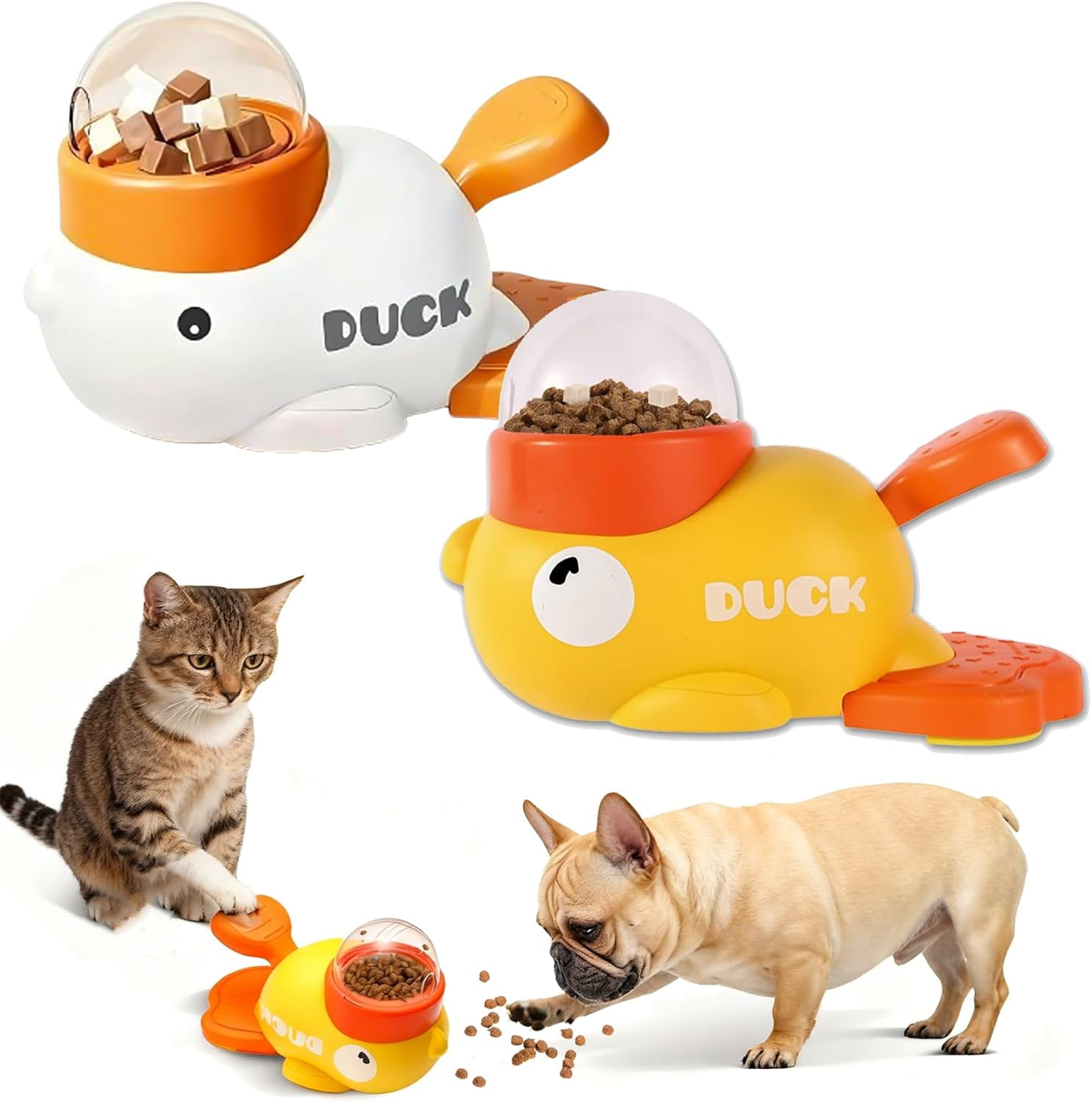 2-in-1 Dog Interactive Treat Dispenser Toy - Durable Food Puzzle Slow Feeder, Duck Shape Enrichment Toys with Button, Mentally Stimulating Toys for Dogs/Cats/Pets