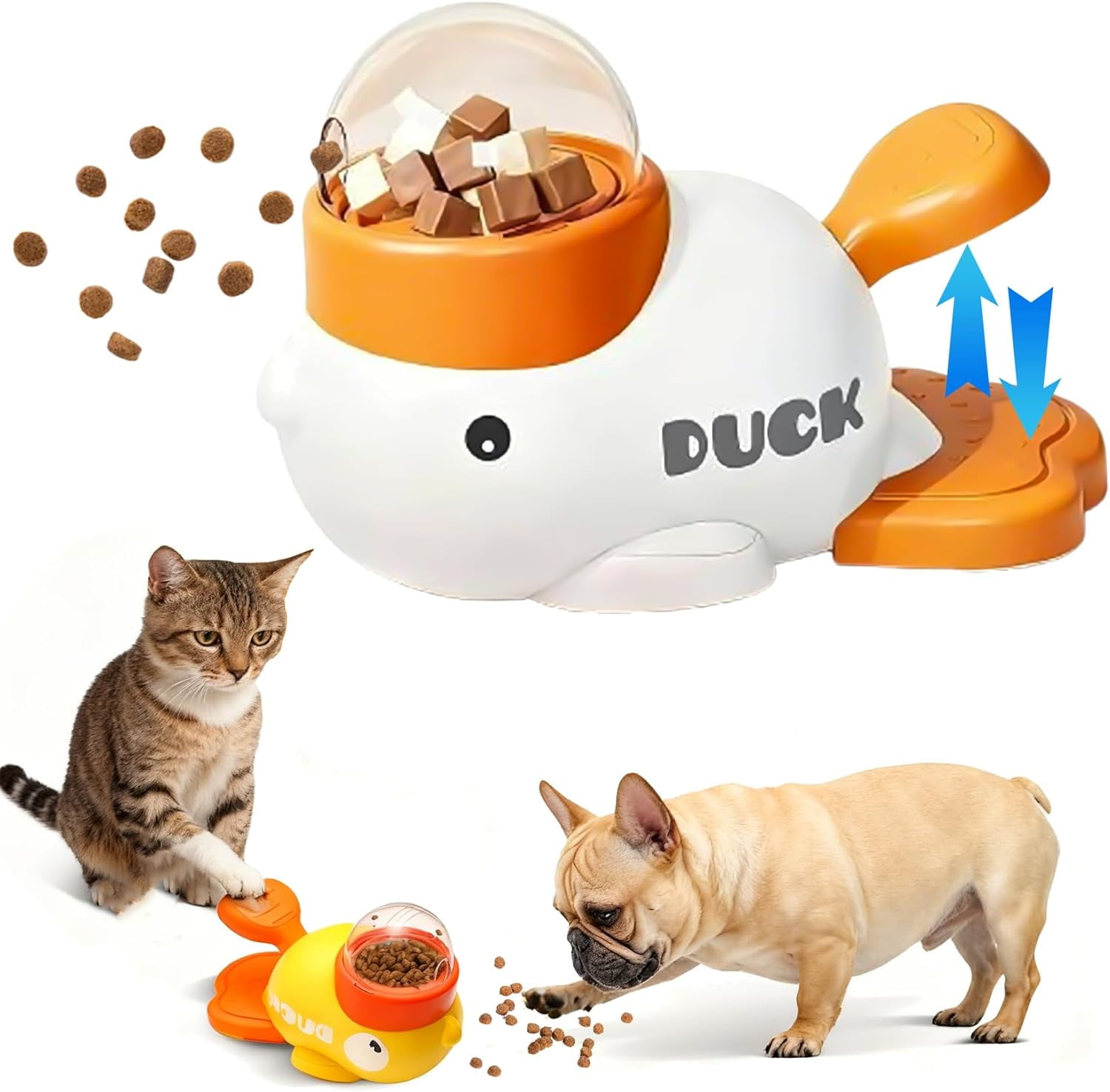 2-in-1 Dog Interactive Treat Dispenser Toy - Durable Food Puzzle Slow Feeder, Duck Shape Enrichment Toys with Button, Mentally Stimulating Toys for Dogs/Cats/Pets