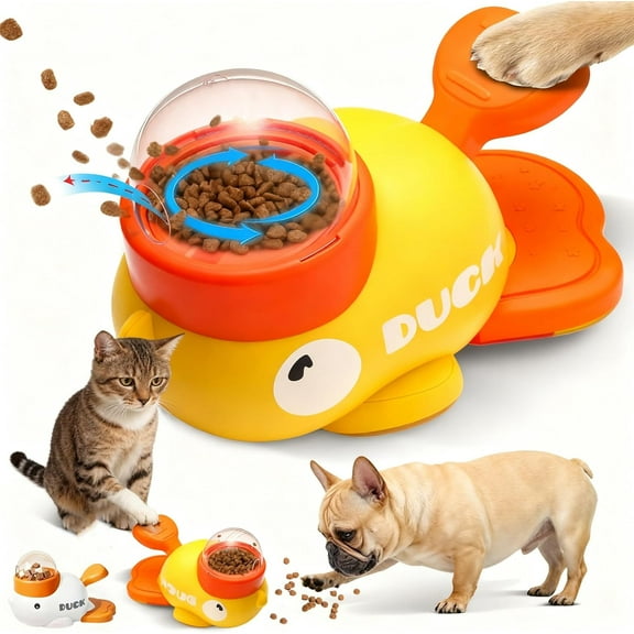 2-in-1 Dog Interactive Treat Dispenser Toy - Durable Food Puzzle Slow Feeder, Duck Shape Enrichment Toys with Button, Mentally Stimulating Toys for Dogs/Cats/Pets