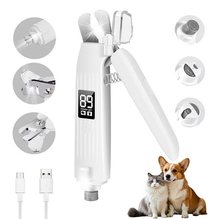 ABSOKE 2-in-1 Dog Cat Nail Clippers and Grinder with 2 LED Lights ,Splash Guard,USB Rechargeable for Small Medium Large Dogs Cats