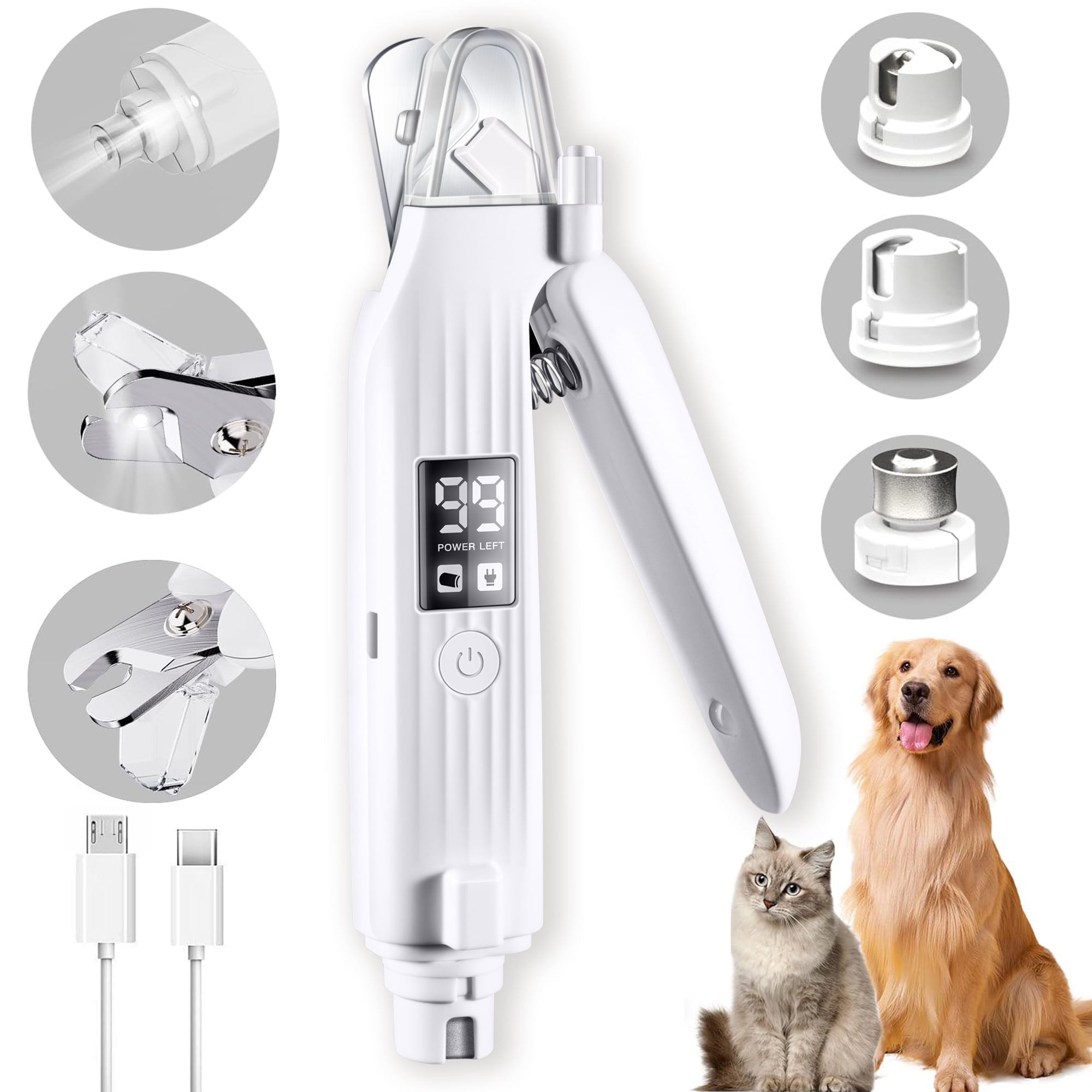 2 in 1 Dog Nail Grinder Dog Cat Nail Clippers Rechargeable Dog Nail Trimmers for Large Medium Small Pets 2 LED Lights and Safety Guard Pet Nail Grinder for Dogs and Cats Quiet Sharpest Advanced Walmar...