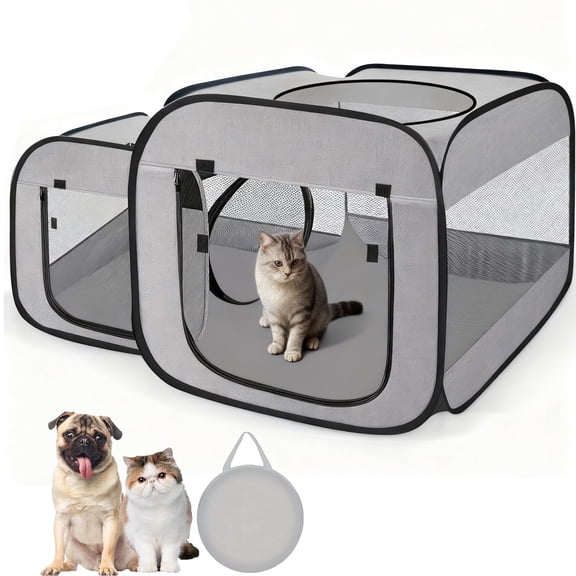 2-in-1 Dog Playpen Cat Pet Playpen, Assembly-Free Indoor Outdoor Kitten Enclosure, Kitten Pen Cat Cage Portable Puppy Tent Crates Kennel for Small Animals