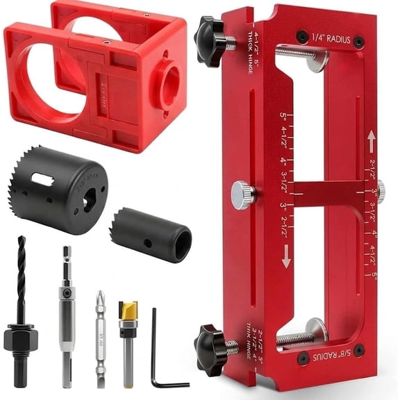 2-in-1 Door Hinge Jig & Lock Installation Kit, Aluminum Router Template for 2.5"-5" Hinges, Door Hole Drilling Too2-in-1 Door Hinge Jig & Lock Installation Kit, Aluminum Router Tl for Knob & Deadbolt