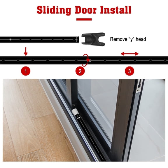 2-in-1 Door Security Bar & Sliding Patio Door Security Bar (2 Pack) via Interchangeable Caps - Heavy Duty Iron Construction Door Stoppers Lock for Home, Apartment, Travel Hotel - Black