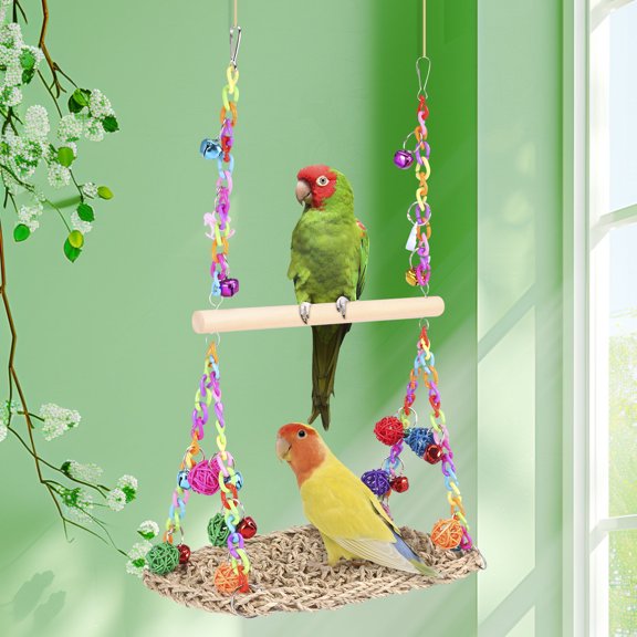 2 in 1 Double Bird Swing Toy Add Interest Double Parrot Swing Toy Easy to Hang Bird Climbing Hammock Comfortable for Birdcage