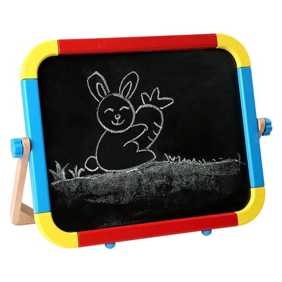 2 in 1 Double Chalkboard and Whiteboard Drawing Board for Children Portable Tabletop Easel with Craft Station for Kids
