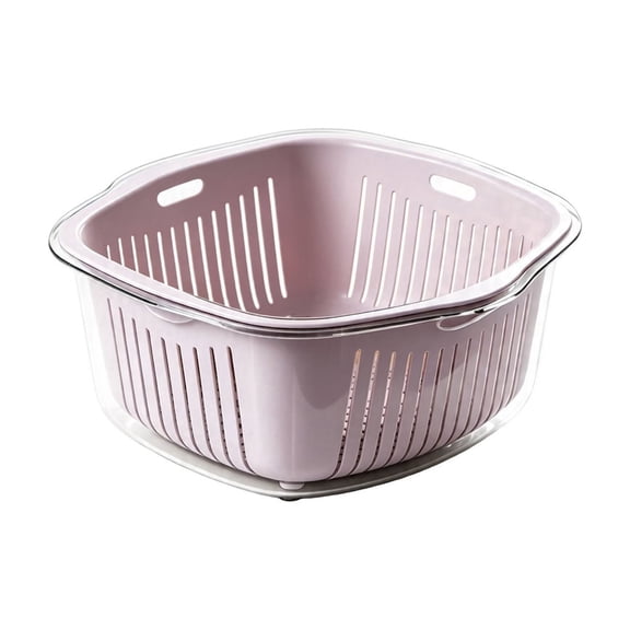 2-in-1 Double Layer Draining Basket, Fruit & Vegetable Washing Colander, Large Capacity Food Grade Drain Basket with Water Catch Tray, For Sink Countertop Tea Table Use (Purple)