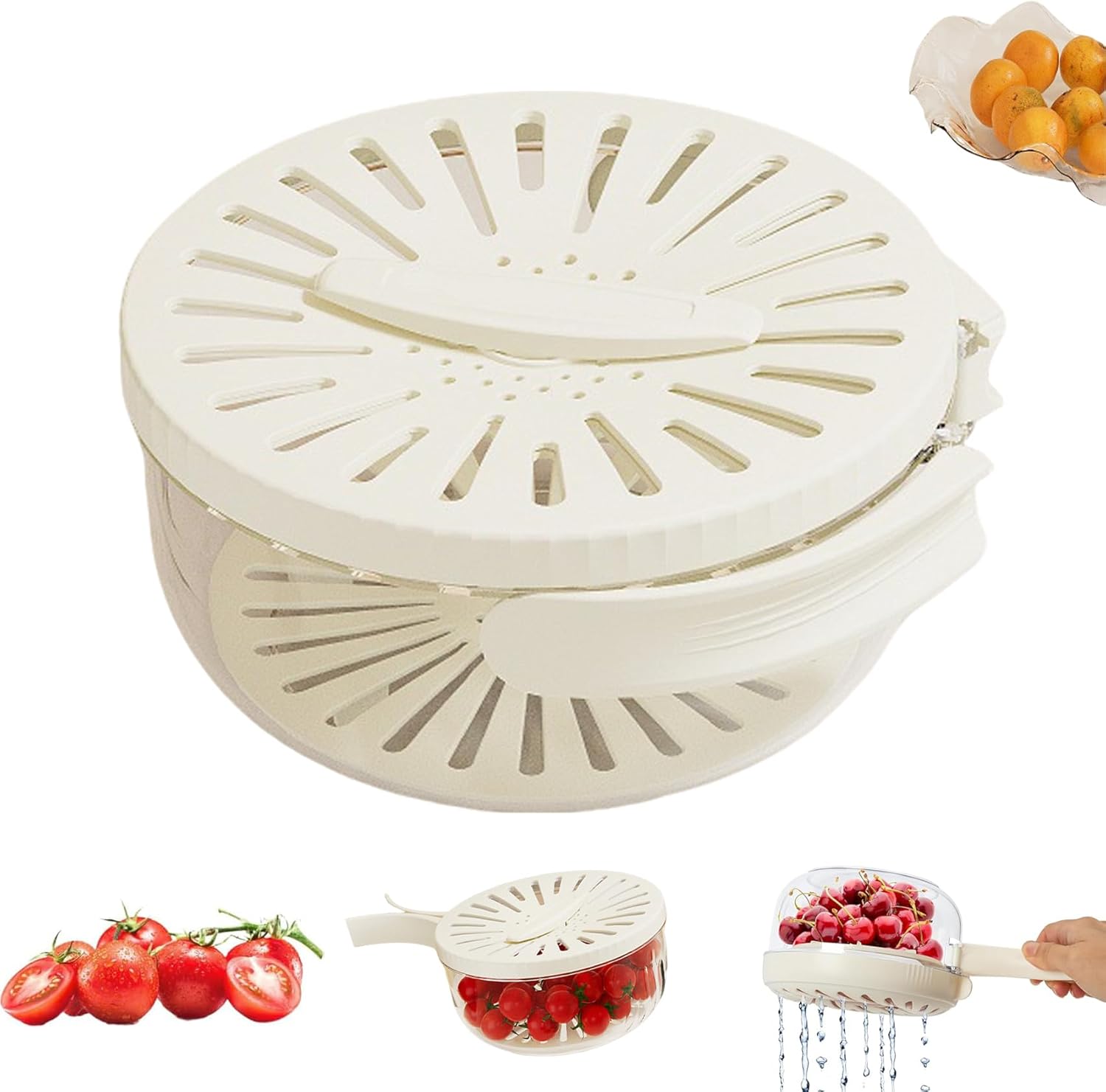 Rotating Lid Design 2-in-1 Draining and Preservation Basket,Multi-functional Fruit and ...