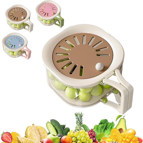 2-in-1 Draining and Preservation Basket, Multifunctional Fruit and Vegetable Washing Bowl with Foldable Handle and Fruit Strainer Container Lid for Kitchen Fridge Outdoor Picnic Camping (Coffee)