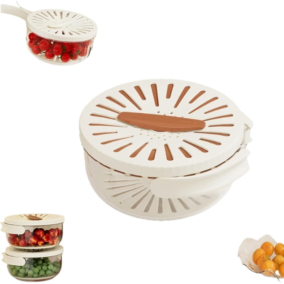 2-in-1 Draining and Preservation Basket: Simplify Washing & Storing, Fruit Strainer Container with Lid, Multifunctional Fruit Washing Bowl, Foldable Handle Fruit Strainer