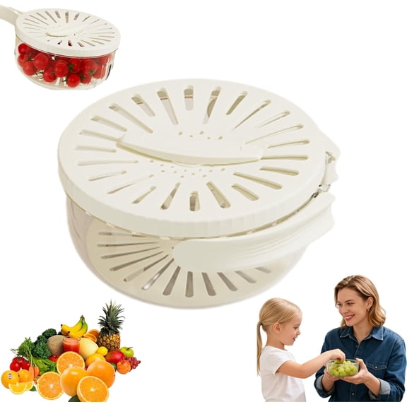 2-in-1 Draining and Preservation Basket,Simplify Washing & Storing, Salad Spinner, Large Clear Bowl, Easy Spin Lid Rinse Design, Foldable Handle for Fruits & Veggies