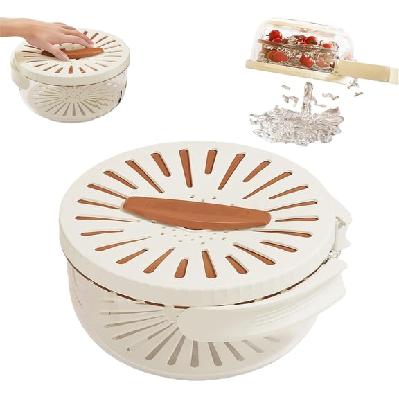 2-in-1 Draining and Preservation Basket: Simplify Washing & Storing, Salad Spinner, Large Clear Bowl, Easy Spin Lid Rinse Design