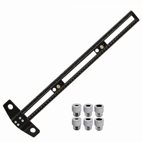 2 in 1 Drilling Positioning Scoring Ruler Aluminum Alloy Scriber Marking Gauge with 6/8/10mm Drill Sleeves 50cm