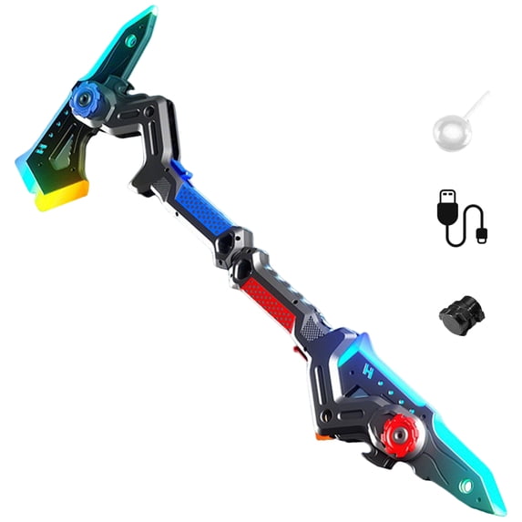 2-in-1 Dual Axe Blade with Mist Spray, One Button Switching, with 7 Color Change LED Light-up Blades, Battle Axe Transforming Science Fiction Toy with Vibration Sound Effect