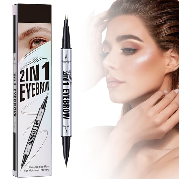 2-in-1 Dual Eyebrow Pencil, 2025 New Dual-Ended Liquid Eyebrow Microblading Pen with Precise Brush Tip for Women,Long Lasting Natural Eyebrow Filler Pen