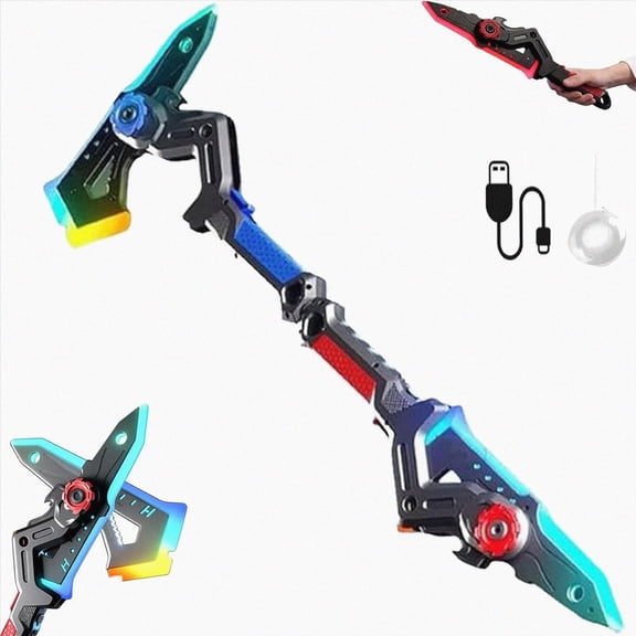 2-in-1 Dual Form Catapult Sword Axe Toy, LED Light Up Flash Sword with Glowing Effect, Durable Plastic Handheld Light Toy for Indoor Play, Battery Powered Flashing Blade Ornament