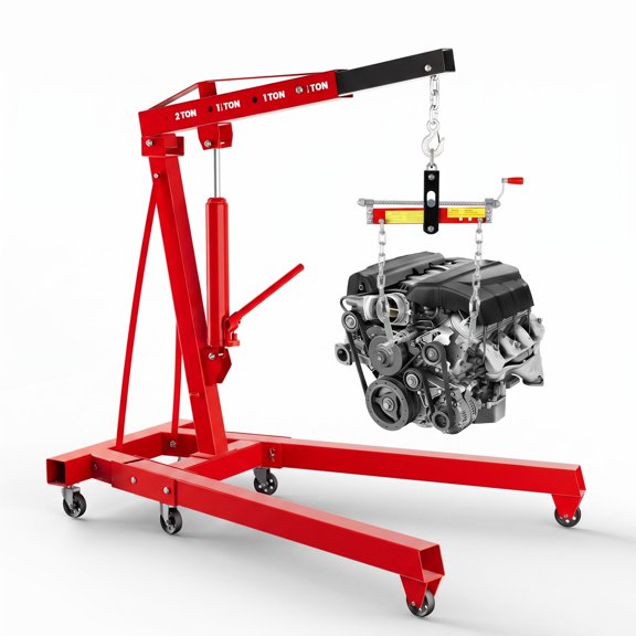 2-in-1 Dual Function Engine Hoist with Leveler, Foldable Steel 4400 lbs Cherry Picker Engine Hoist, Shop Crane 2 ton 6 Universal Casters Engine Hoist, Engine Lift for Home Garage Repair