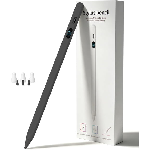 2-in-1 Dual Modes Stylus Pen with LED Display - Active Digital Pencil with Palm Rejection for iPad, iPhone, Samsung, Android & Switch, Tilt Sensitivity, Fast Charge, No Bluetooth, Universal Touch Pen