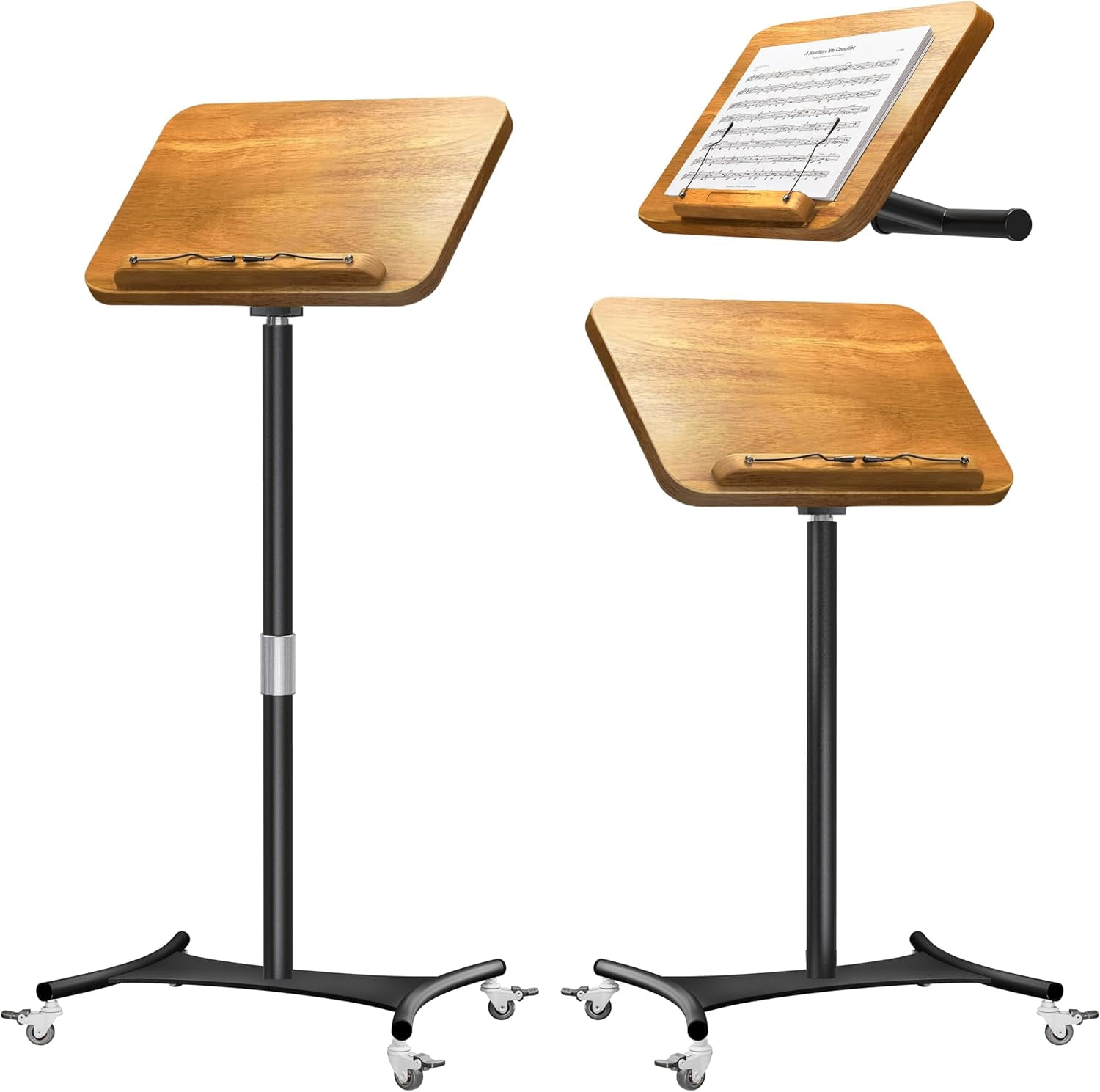 2-in-1 Dual-Use Music Stand & Tabletop Stand, Heavy Duty Wooden Music Stand for Sheet Music, Adjustable Height & Angle, With Page Paper Clip, Ideal for all musicians (Walnut Effect)