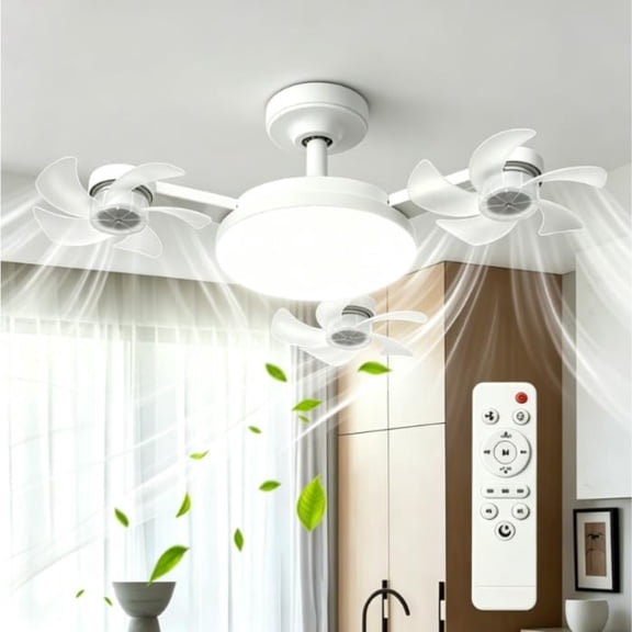 2-in-1 E26/E27 Ceiling Fan Light with Remote Control, Screw in Light Fan and LED Bulb Fan Combo, 3-Speed Socket Ceiling Fan with Dimmable Light for Bedroom, Garage, Kitchen, Laundry Room