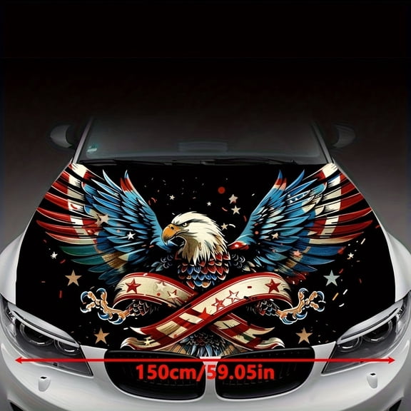 2-in-1 Eagle & American Flag Car Hood Wrap Vinyl Sticker - Colorful Patriotic Design with Stars & Stripes, Perfect for Trucks & Autos, Auto Decal | Eagle Motif | Durable Vinyl, Eagle Decor