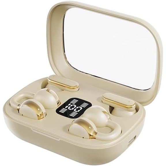 2-in-1 Ear Clip & Semi-In-Ear Wireless Headphones, 2026 Model with Digital Display Charging Case, Air Conduction Open Ear Design for Sports, Work, Commute, Long Battery Life, Stable Fit