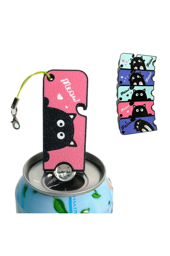 2 in 1 Easy Can Tab Opener Soda Can Opener with Keychain Strap Help for Long Nails,Kids,Sore Hands,Arthritis Cat Face Pink
