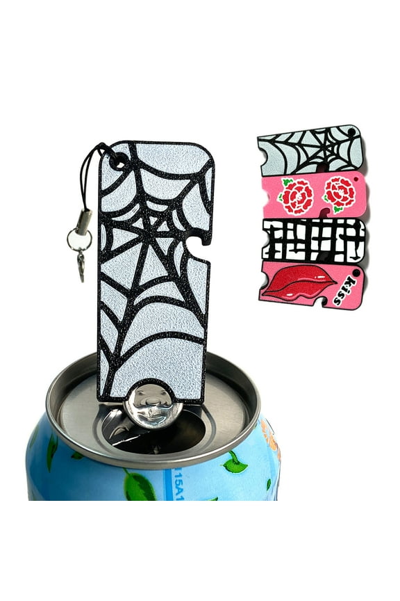 2 in 1 Easy Can Tab Opener Soda Can Opener with Keychain Strap Help for Long Nails,Kids,Sore Hands,Arthritis Cobweb