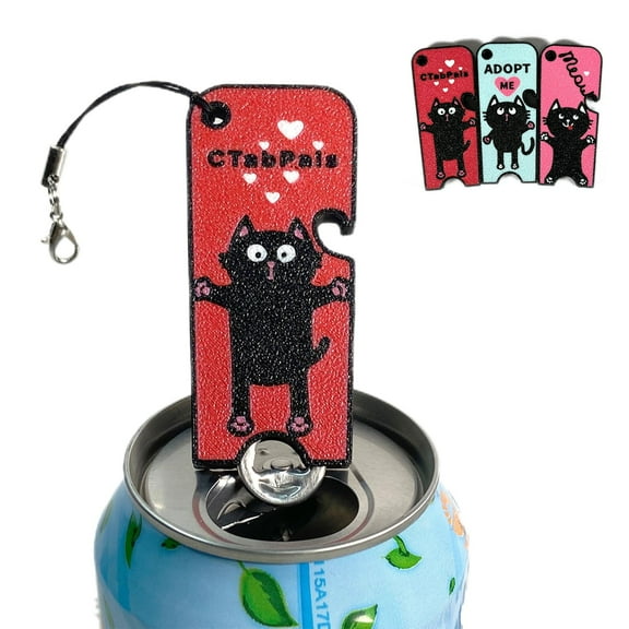 CTABPALS 2 in 1 Easy Can Tab Opener Soda Can Opener with Keychain Strap Help for Long Nails,Kids,Sore Hands,Arthritis SillyCat Red
