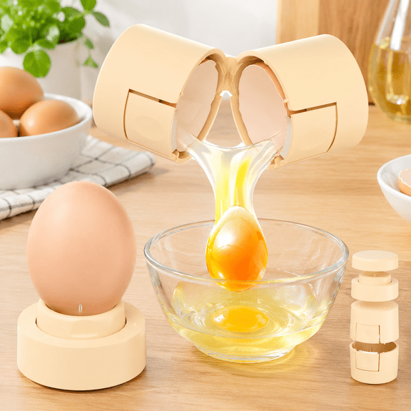 2 in 1 Egg Shell Opener, Hard Boiled Egg Peeler, Cute Egg Cracker with Piercer for Raw Eggs, Egg Separator for Home Kitchen Gadgets Tool (Beige)