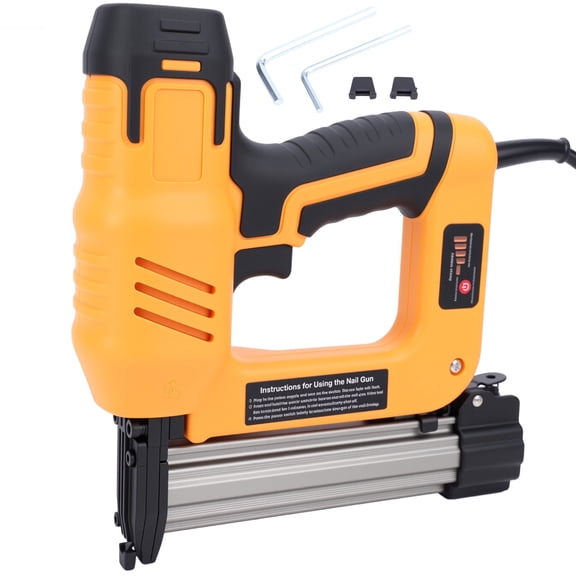 2-in-1 Electric Brad Nailer, Electric Nail Gun/Staple Gun for Upholstery, Carpentry and Woodworking Projects,Yellow