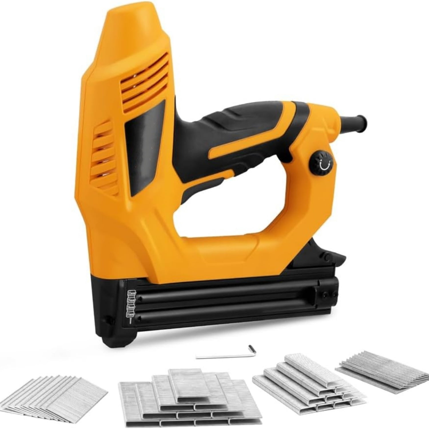 2-in-1 Electric Brad Nailer/Stapler 19/32-Inch to 1-1/4 Inch Staple Gun Power Adjustable Nail Gun with 2000Pcs Brad Nails& Staples for Home Upholstery and Woodworking