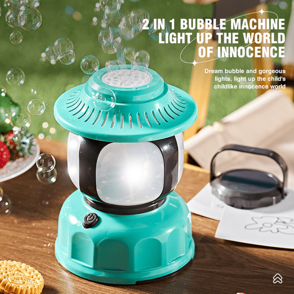 2 in 1 Electric Bubbles Machine Camping Lamp for Kids, Rechargeable Bubbles Maker Blower Bedside Lamp for Christmas Birthday Gifts(Green)