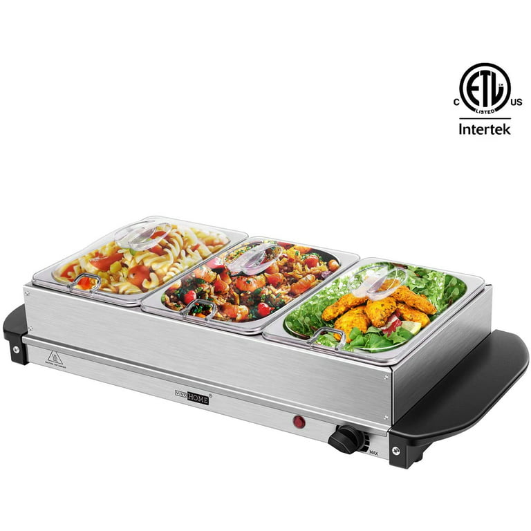 BUFFET SERVER 2in1 ADJUSTABLE HOT PLATE TRAY S/S STEEL FOOD WARMER 300W  LARGE