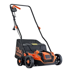 2-in-1 Electric Dethatcher and Scarifier, 13-Inch 13 Amp, Corded Lawn Dethatcher with 13-Gallon Thatch Collection Bag, 5-Position Depth Adjustment, Walk Behind Machine for Garden Yard Grass