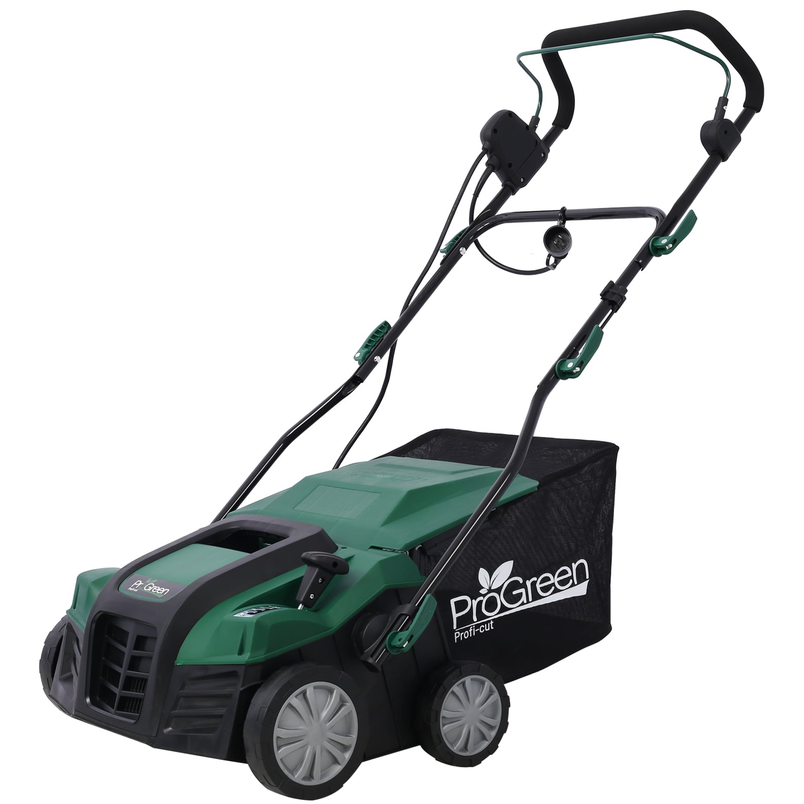 2-in-1 Electric Dethatcher & Scarifier, 16" 15 Amp Lawn Tool with 58QT Bag, Adjustable Height, for Yard, Grass & Garden Care - Green
