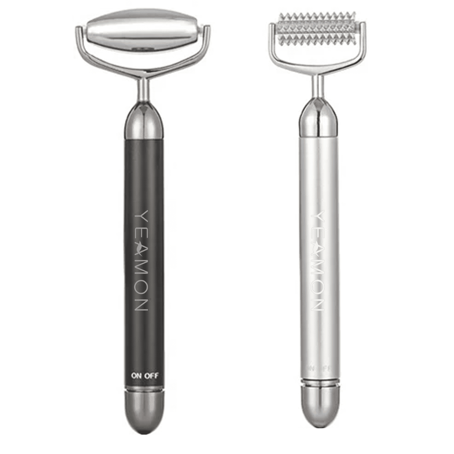 2-in-1 Electric Facial Roller Massager, Hot & Cold Terahertz Stone Face Roller for Puffiness, Wrinkles, and Skin Tightening, Vibrating Eye and Face Massage Tool (Silver)