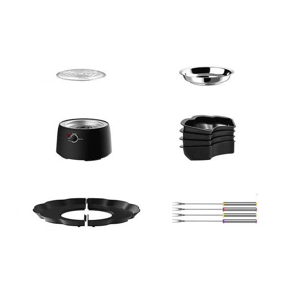 2 in 1 Electric Fondue Pot and Marshmallow Roaster Set with Stainless Steel Bowl Tray Forks Snack Plates and Splatter Guard