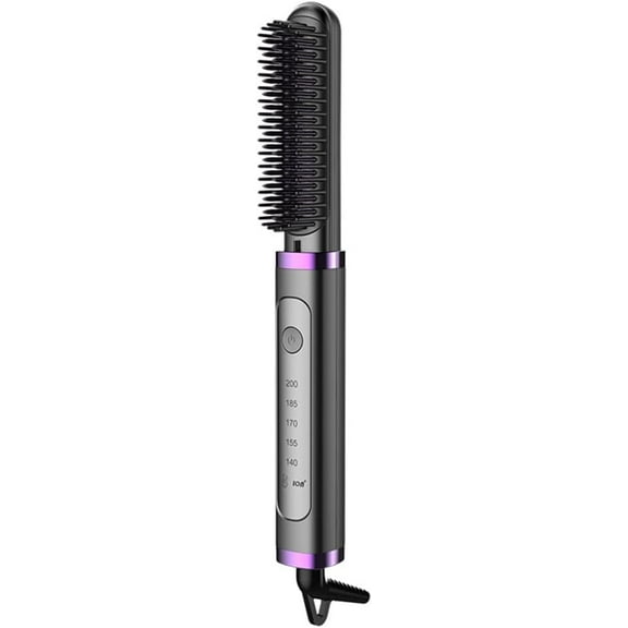 2-in-1 Electric Hair & Beard Straightener Brush – Fast Heating & Negative Ion Technology(Black, Gray)