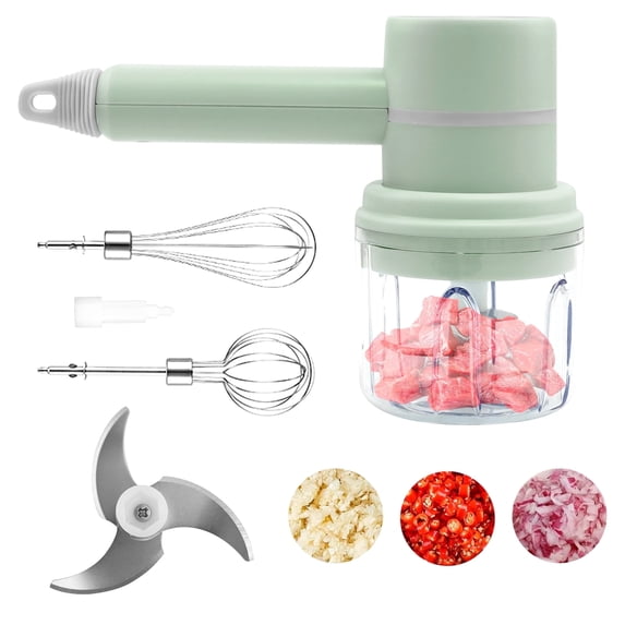 Xylobyte 2-in-1 Electric Hand Mixer, Electric Whisk, Mini Onion Chopper 10Oz, Small Cordless Hand Blender, 3 Speed Rechargeable Food Processor for Baby Food Maker, Green