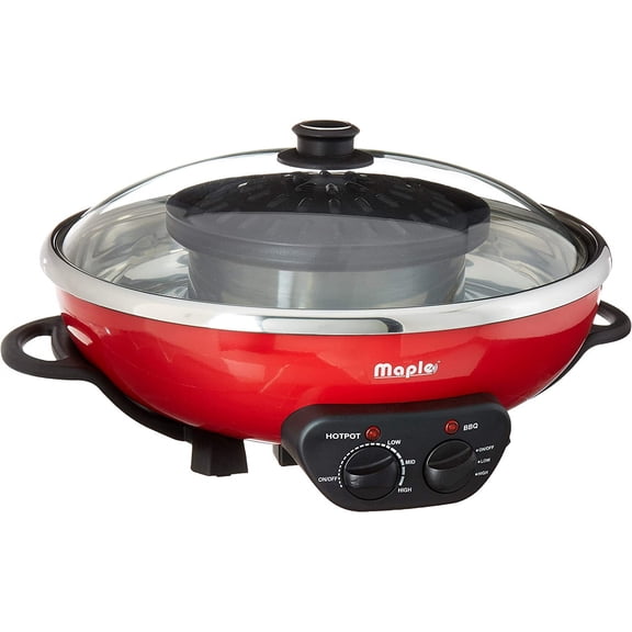 2 in 1 Electric Hot Pot Shabu with Korean BBQ Grill - Separate Temperature Control - Non Stick Grill for Thai Korean Chinese Vietnamese Hot Pot