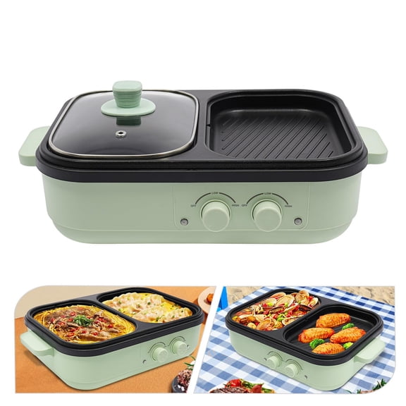 2 in 1 Electric Hot Pot and Grill - 1300W Dual Temperature Non-Stick Cooker, Compact Electric Griddle Hot Pot for 1-2 People, Suitable for Home, Dorm