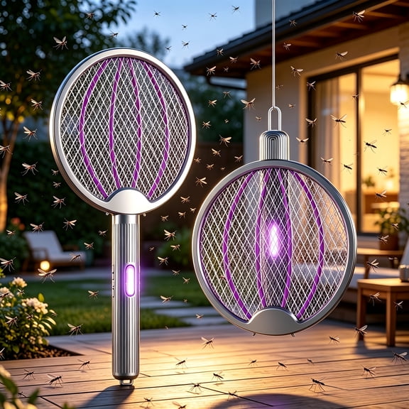 2-in-1 Electric Mosquito Swatter & Insect Trap, Dual Safety Switches, Type-C Rechargeable One-Touch Operation, Effective for Mosquitoes, Flies, Cockroaches, Spiders and Other Bugs