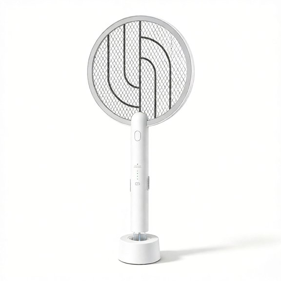 2-in-1 Electric Mosquito Swatter with Charging Base 3000V High Voltage Bug Zapper Racket Auto & Manual Mode for Indoor Outdoor