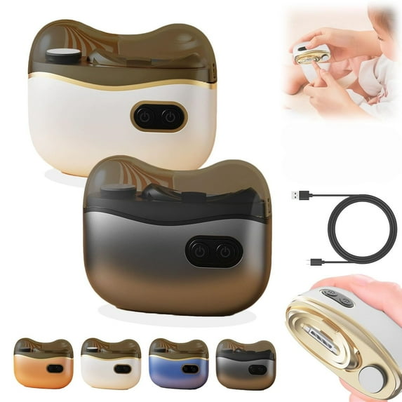 2-in-1 Electric Nail Clipper & Polisher for Adults & Seniors, Quiet Automatic Nail Trimmer with Built-in Nail Storage, Two Speeds, Rechargeable, Safe Electric Nail File (Black+White)