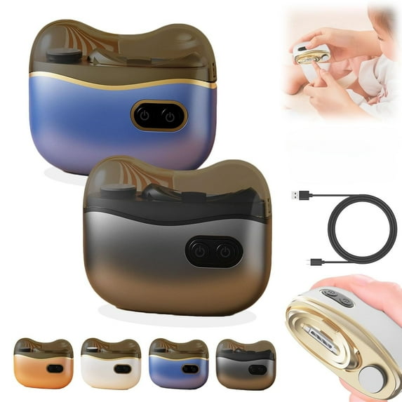 2-in-1 Electric Nail Clipper & Polisher for Adults & Seniors, Quiet Automatic Nail Trimmer with Built-in Nail Storage, Two Speeds, Rechargeable, Safe Electric Nail File (Black+Blue)