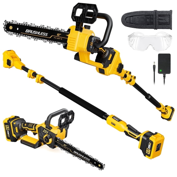 2-in-1 Cordless Pole Saw & Chainsaw for Dewalt 20V Battery, 4.0ah Battery Included, 14.5 FT Extension Pole, Brushless Motor, Auto-Oiling System, Hand Held Chainsaw for Tree Trimming